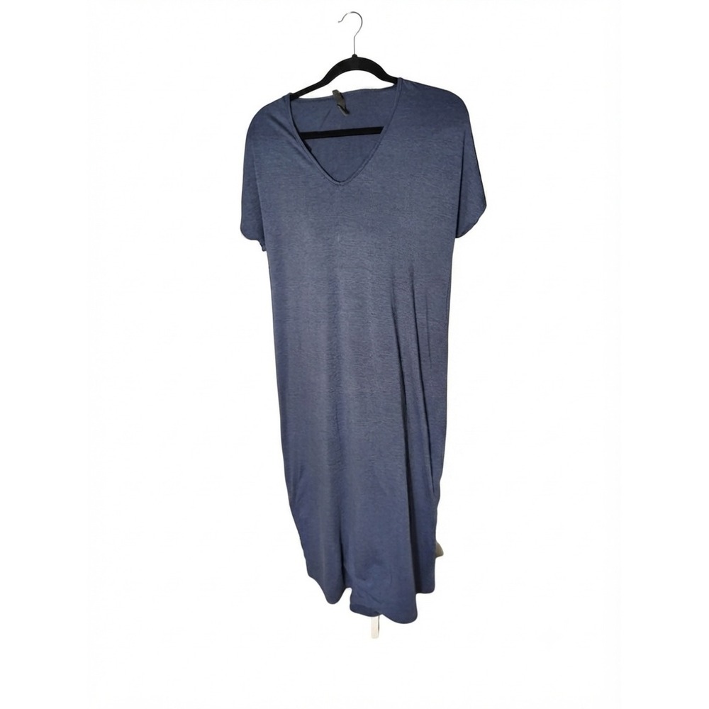 Alya Womens V-Neck Maxi Dress Blue Heathered Short Sleeve Jersey Knit Medium‎